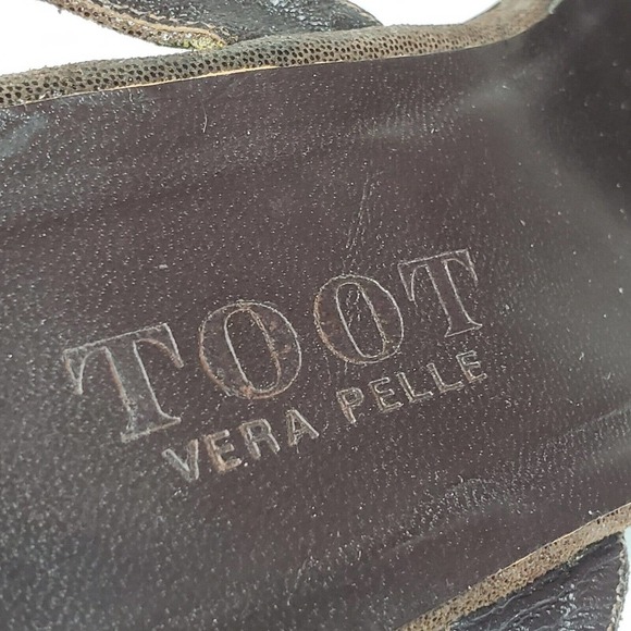 VERA PELLE Antique Japanese Wooden Shoes Asian Ankle Wrap Open Toe Sz 37 Brown - Picture 9 of 14